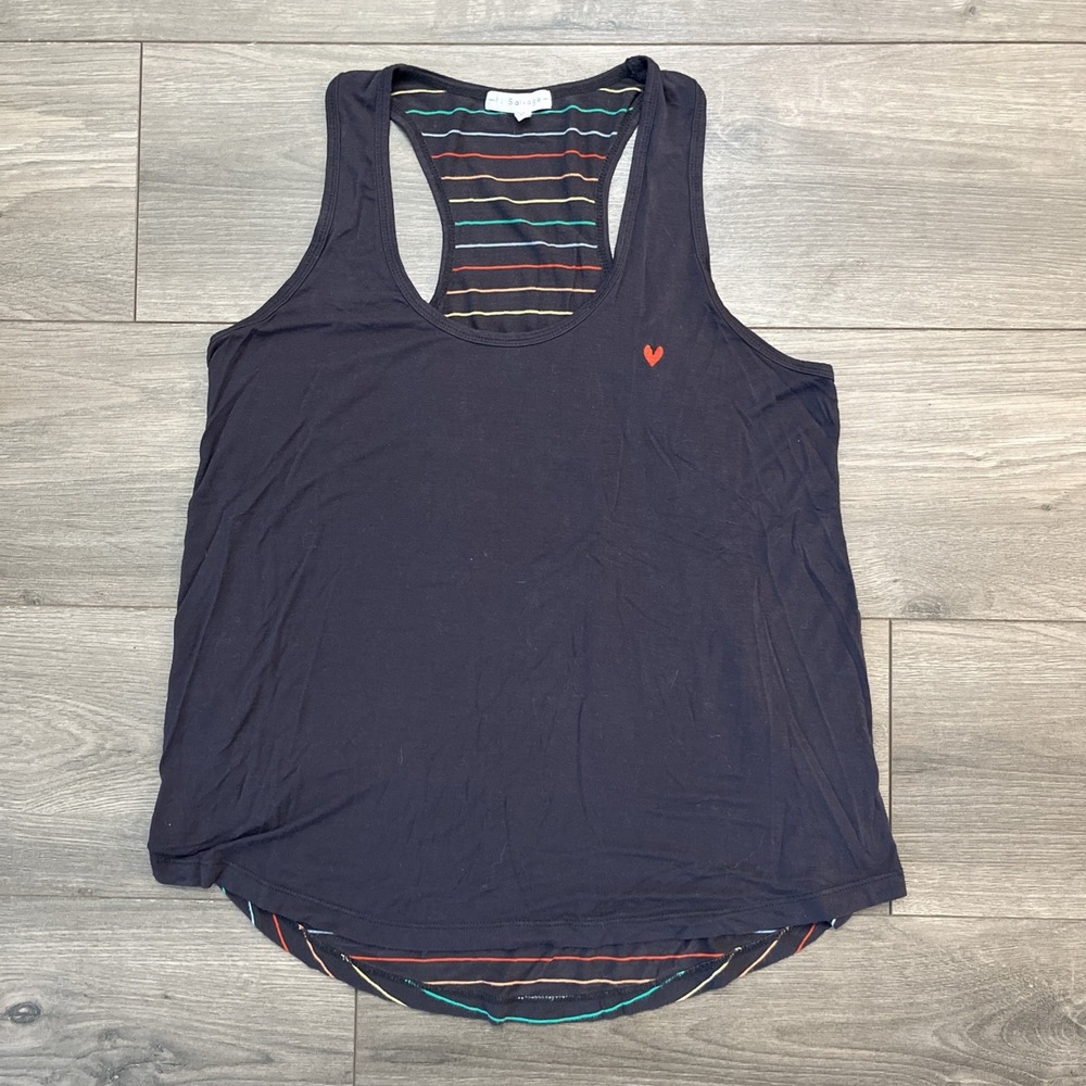 PJ Salvage Womens M Tank Top Black Multicolor Stripes